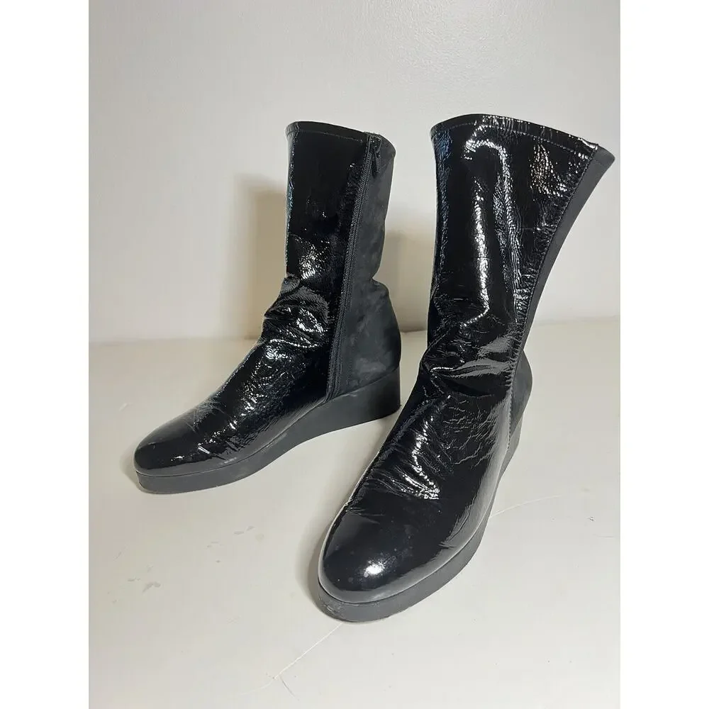 Arche Women EUC Black Patent Leather/Suede Mid Calf 2